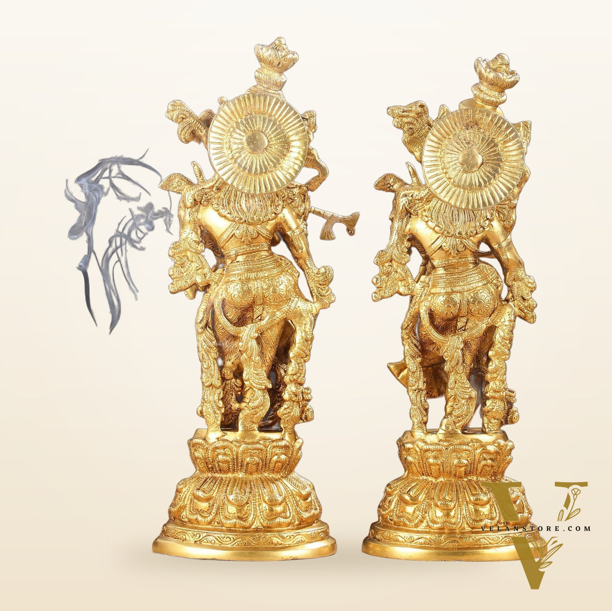 Exquisite 15-Inch Brass Radha Krishna Idols