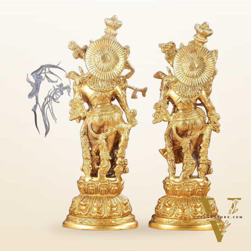 Exquisite 15-Inch Brass Radha Krishna Idols