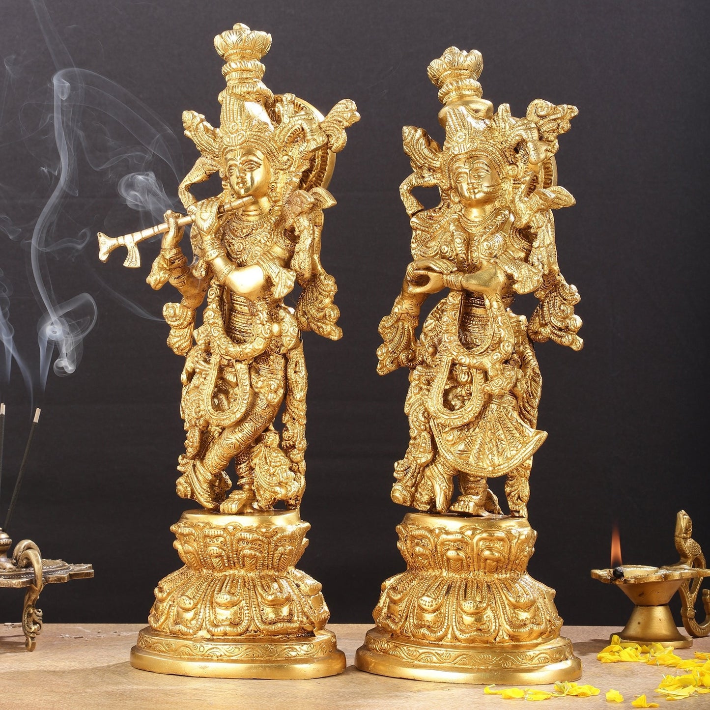 Exquisite 15-Inch Brass Radha Krishna Idols