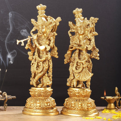 Exquisite 15-Inch Brass Radha Krishna Idols