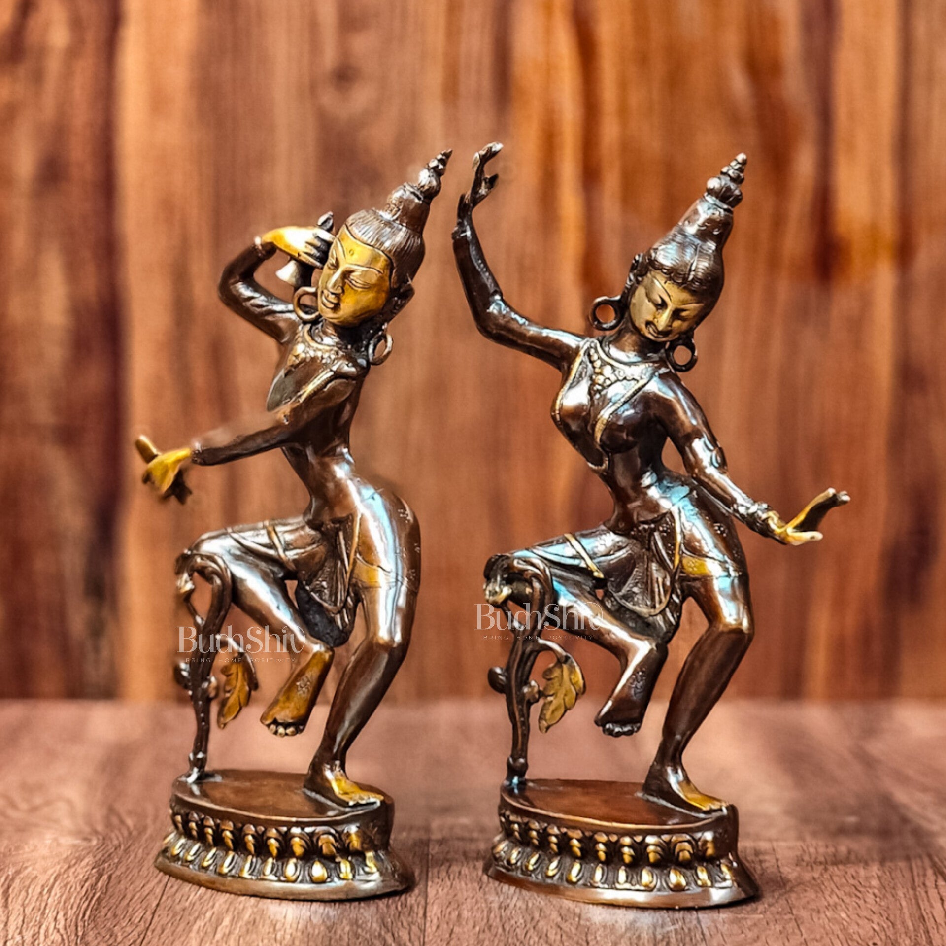 Exquisite 15-Inch Nepalese Brass Lord Shiva and Parvati Dancing Idols