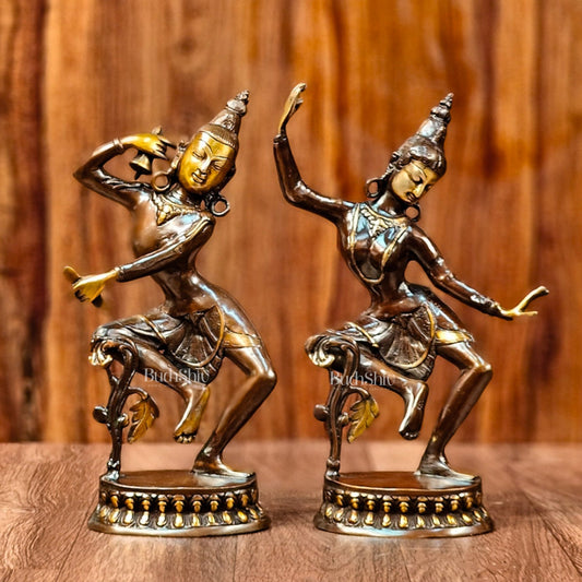 Exquisite 15-Inch Nepalese Brass Lord Shiva and Parvati Dancing Idols