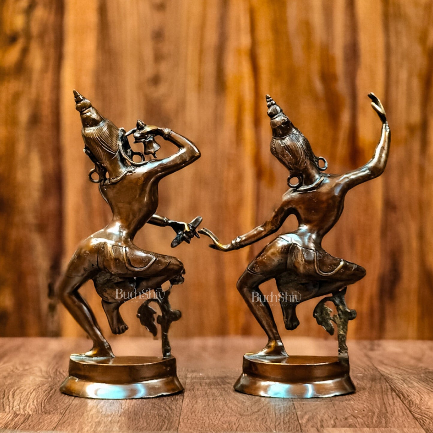 Exquisite 15-Inch Nepalese Brass Lord Shiva and Parvati Dancing Idols