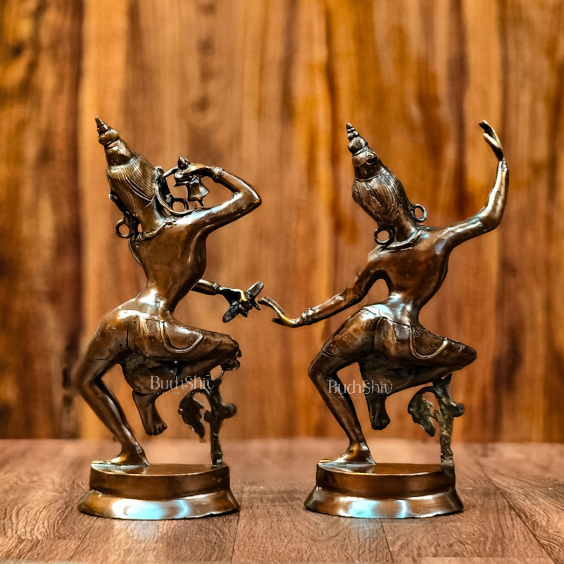 Exquisite 15-Inch Nepalese Brass Lord Shiva and Parvati Dancing Idols