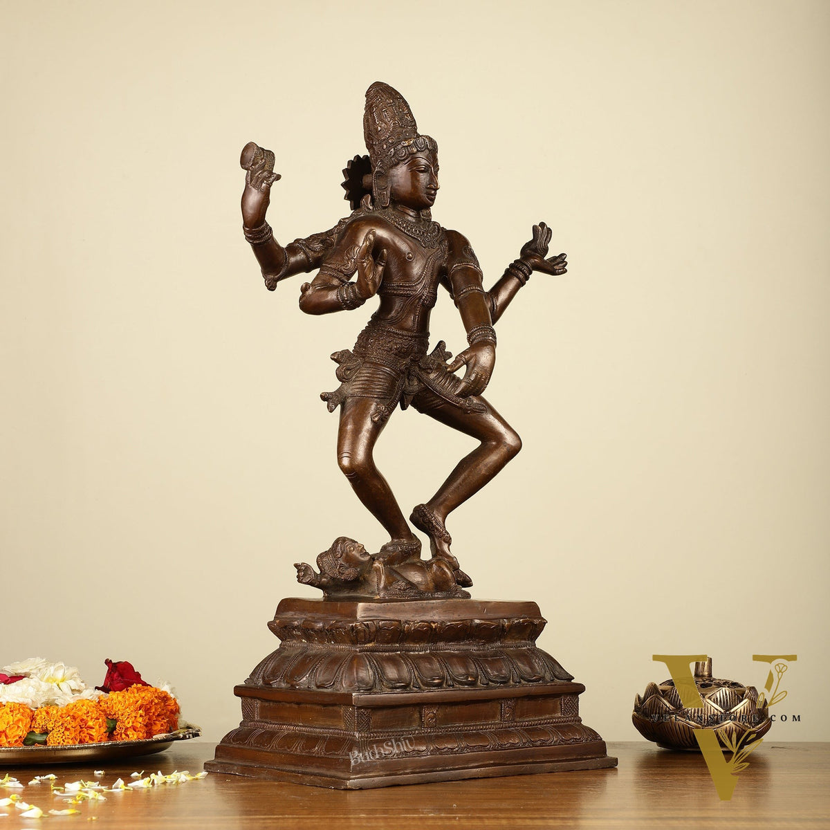 Exquisite 16-inch Brass Dancing Lord Shiva Statue