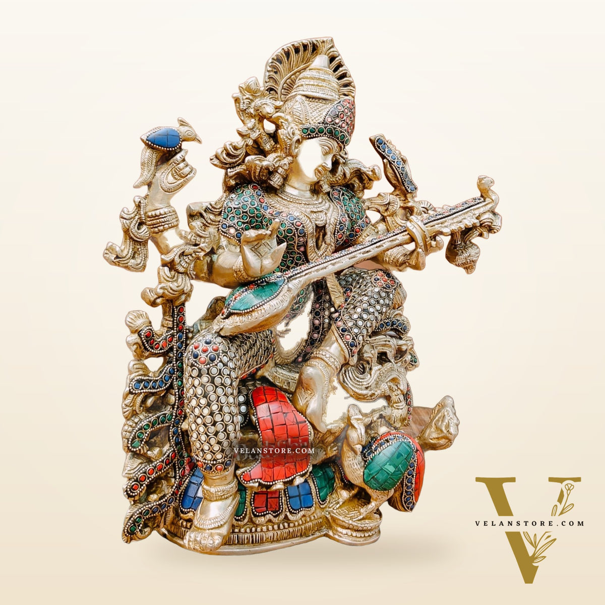 Exquisite 16" Superfine Brass Goddess Saraswati Statue