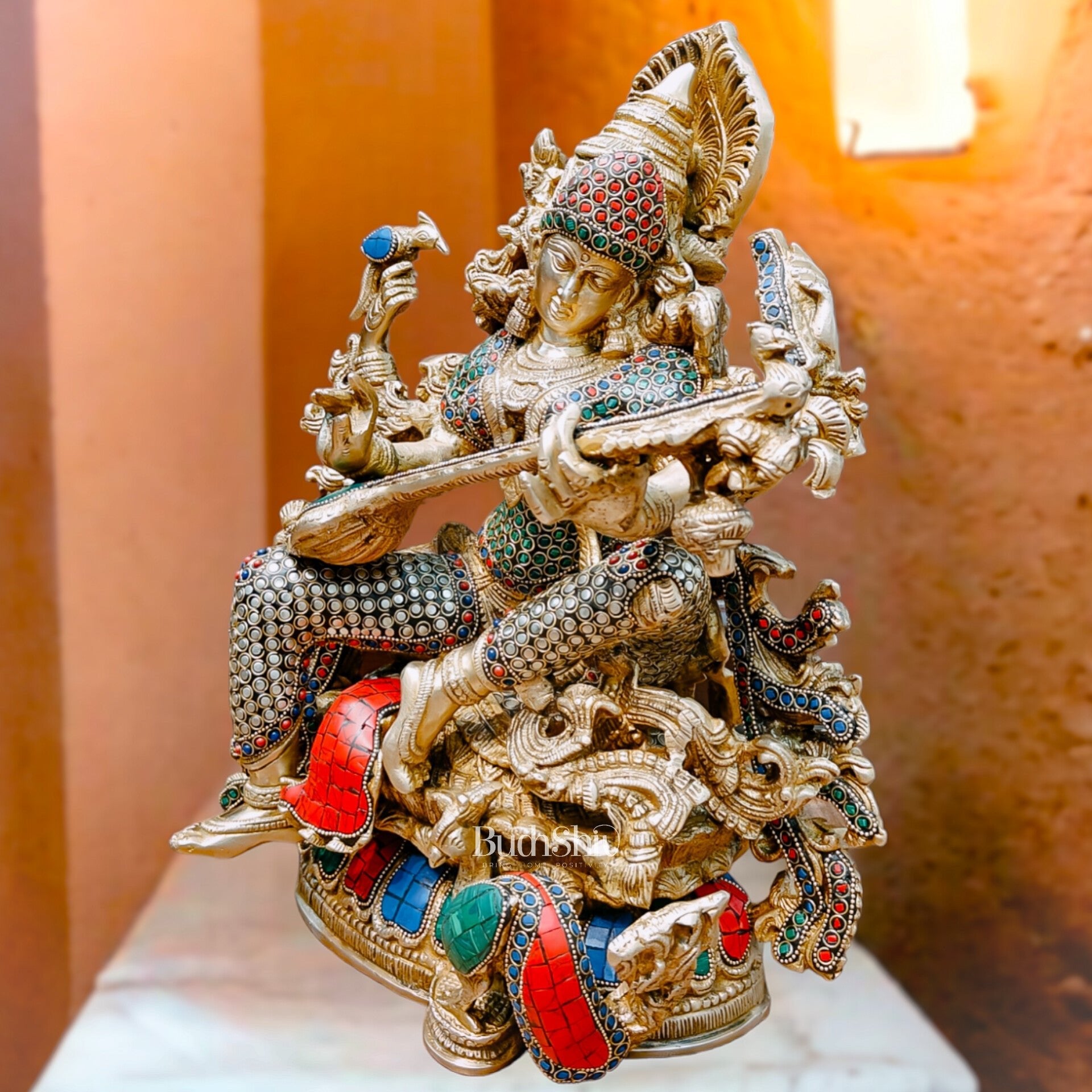 Exquisite 16" Superfine Brass Goddess Saraswati Statue