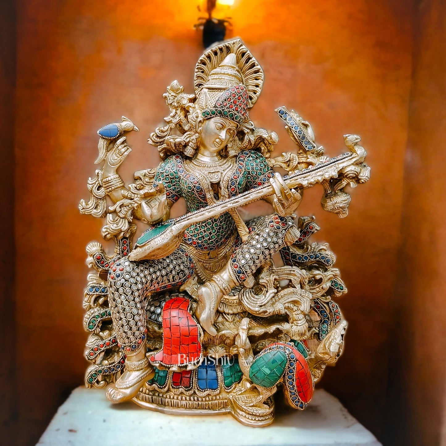 Exquisite 16" Superfine Brass Goddess Saraswati Statue