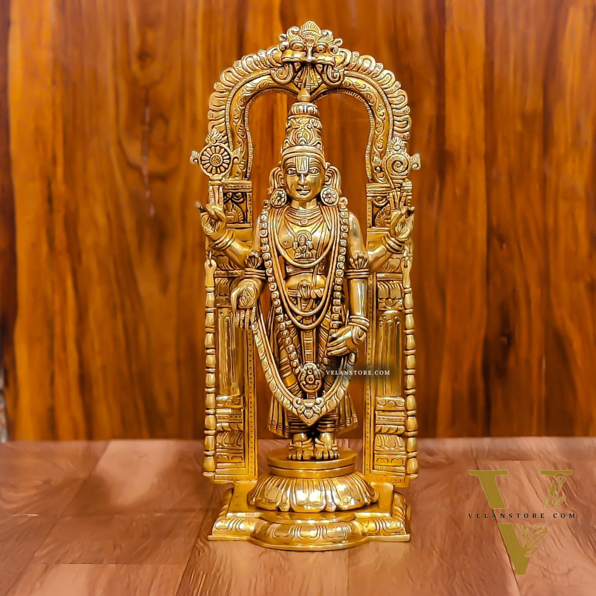 Exquisite 17-Inch Brass Tirupati Balaji Lord Venkateshwara with Frame and Hanging Mala