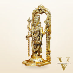 Exquisite 17-Inch Brass Tirupati Balaji Lord Venkateshwara with Frame and Hanging Mala