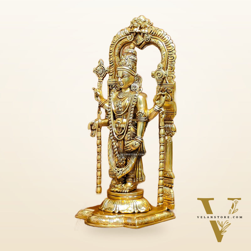 Exquisite 17-Inch Brass Tirupati Balaji Lord Venkateshwara with Frame and Hanging Mala