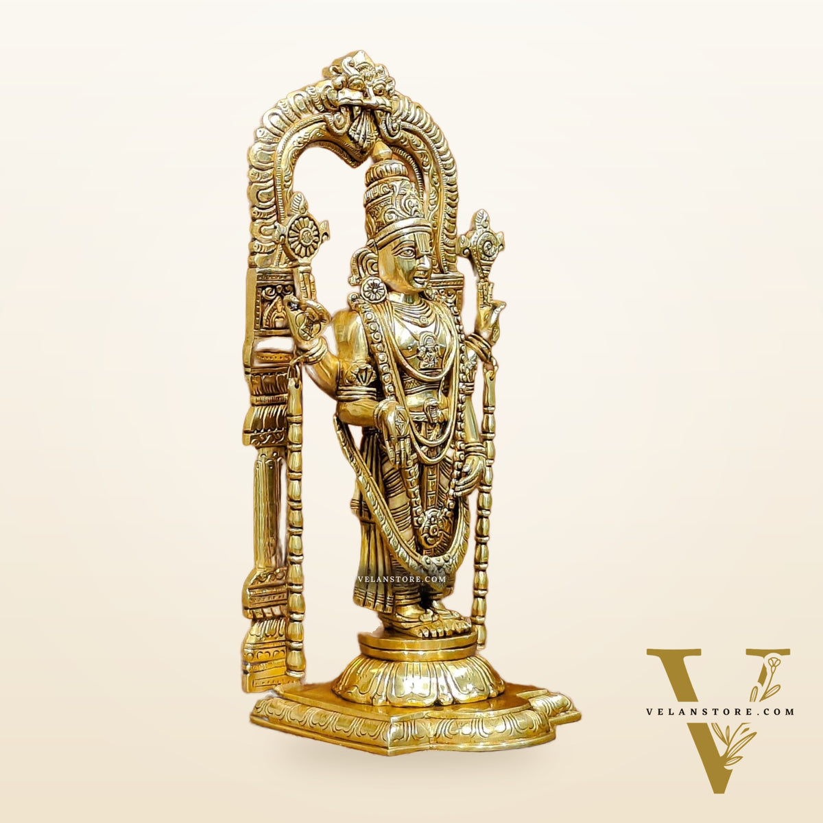 Exquisite 17-Inch Brass Tirupati Balaji Lord Venkateshwara with Frame and Hanging Mala