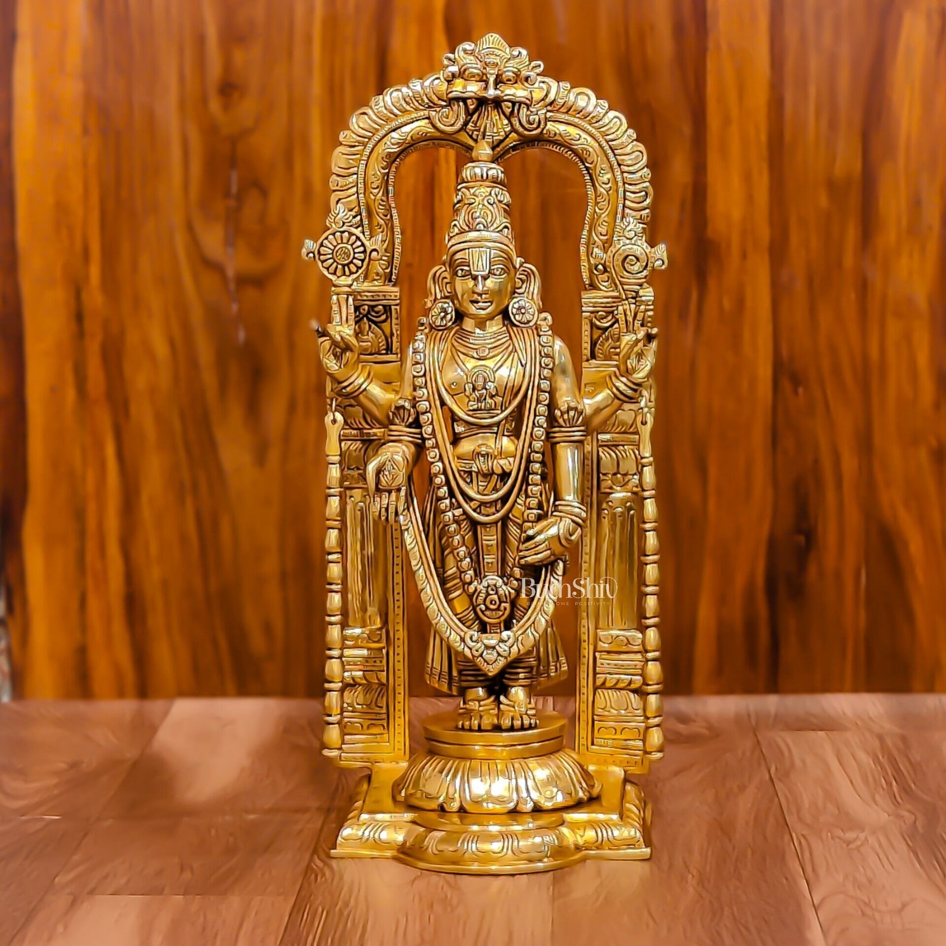 Exquisite 17-Inch Brass Tirupati Balaji Lord Venkateshwara with Frame and Hanging Mala