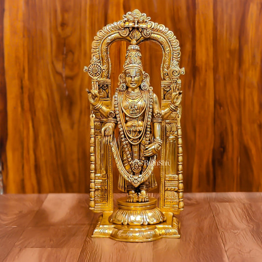 Exquisite 17-Inch Brass Tirupati Balaji Lord Venkateshwara with Frame and Hanging Mala