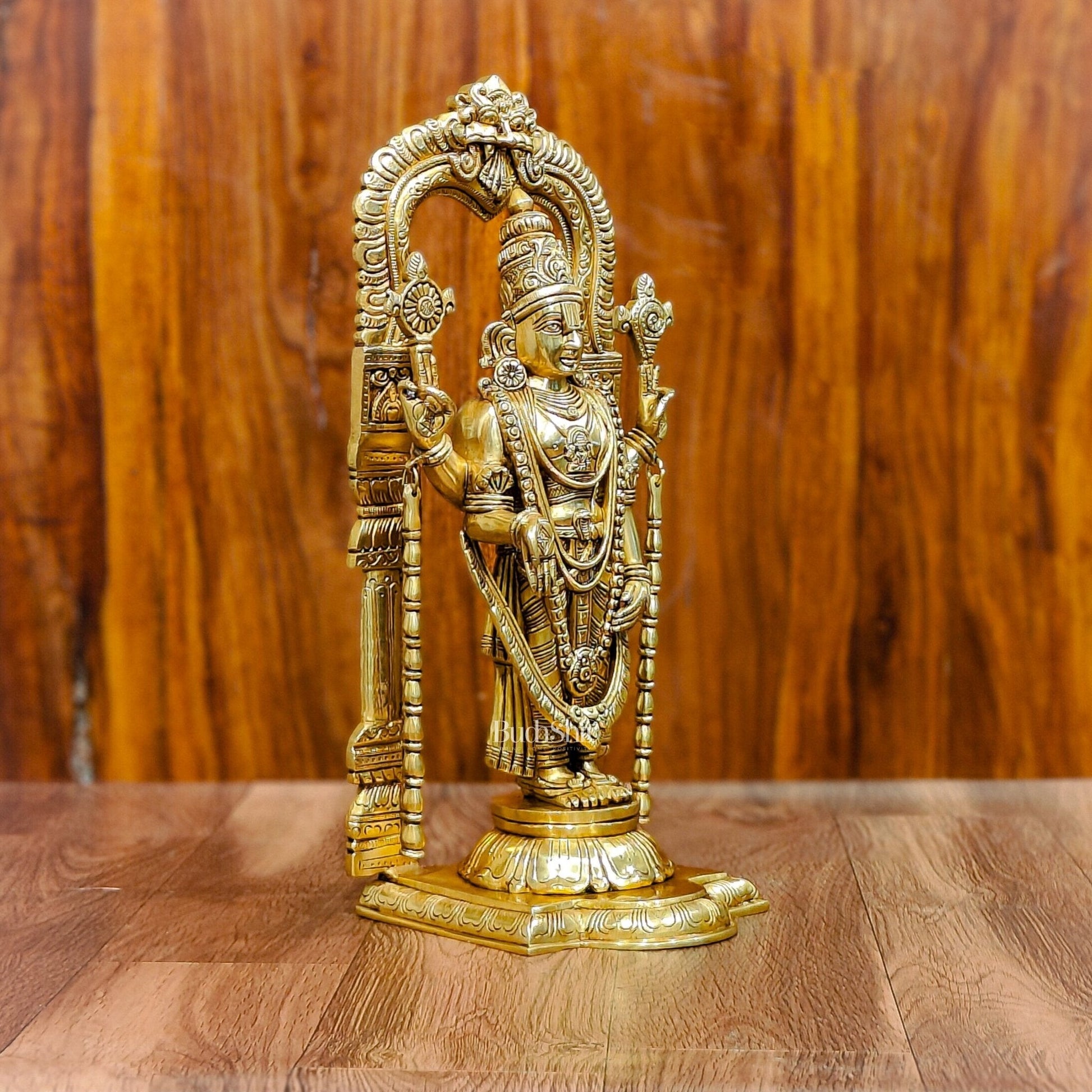 Exquisite 17-Inch Brass Tirupati Balaji Lord Venkateshwara with Frame and Hanging Mala