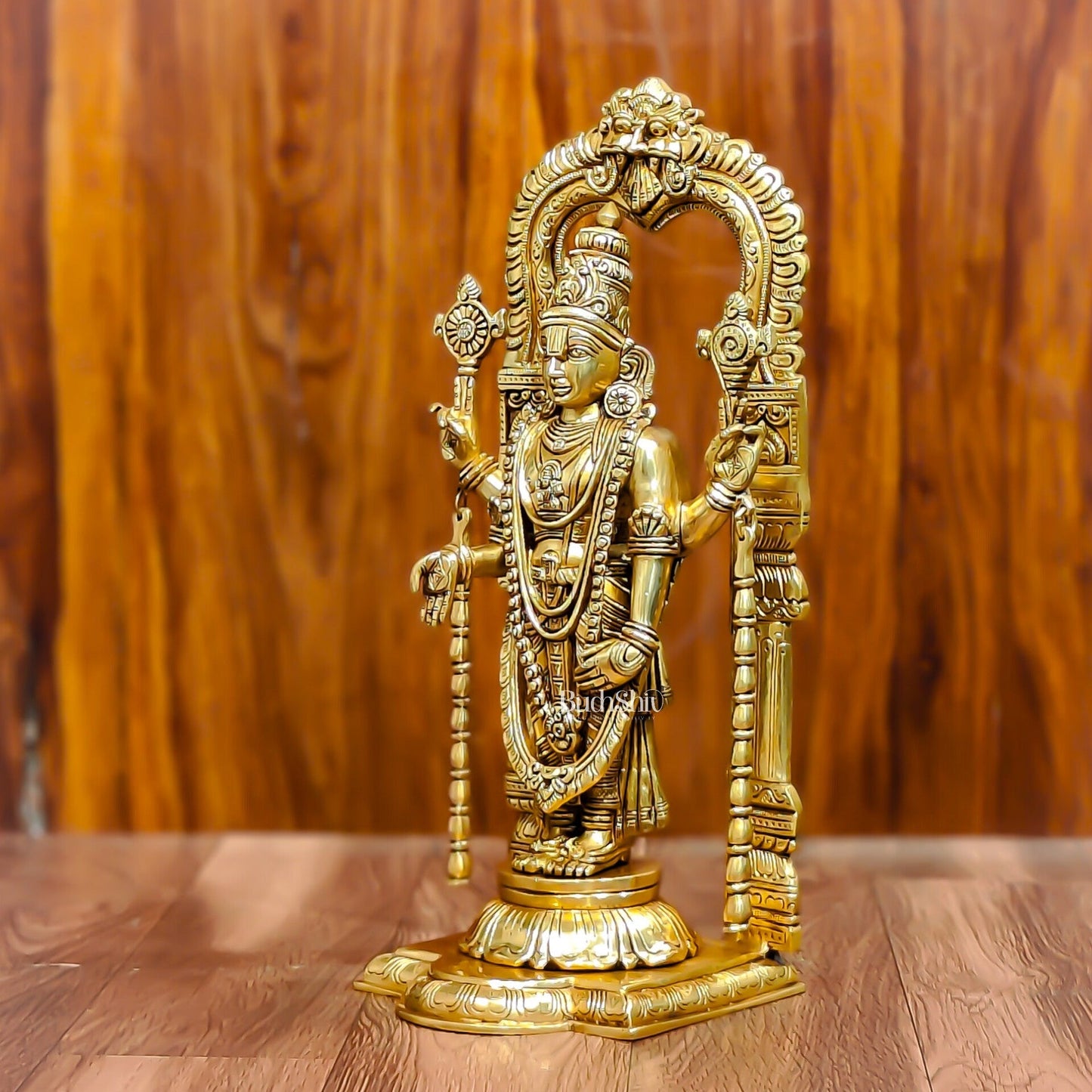Exquisite 17-Inch Brass Tirupati Balaji Lord Venkateshwara with Frame and Hanging Mala