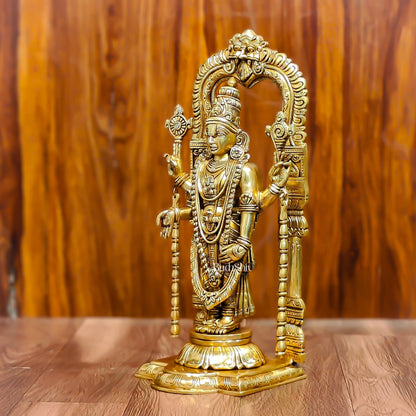 Exquisite 17-Inch Brass Tirupati Balaji Lord Venkateshwara with Frame and Hanging Mala
