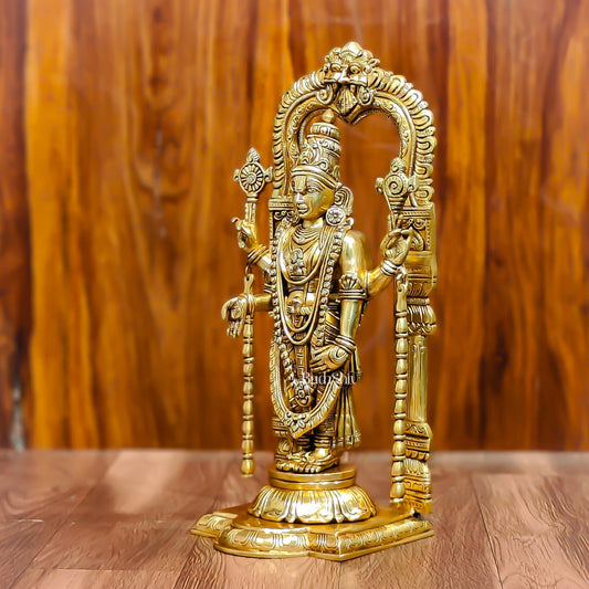 Exquisite 17-Inch Brass Tirupati Balaji Lord Venkateshwara with Frame and Hanging Mala