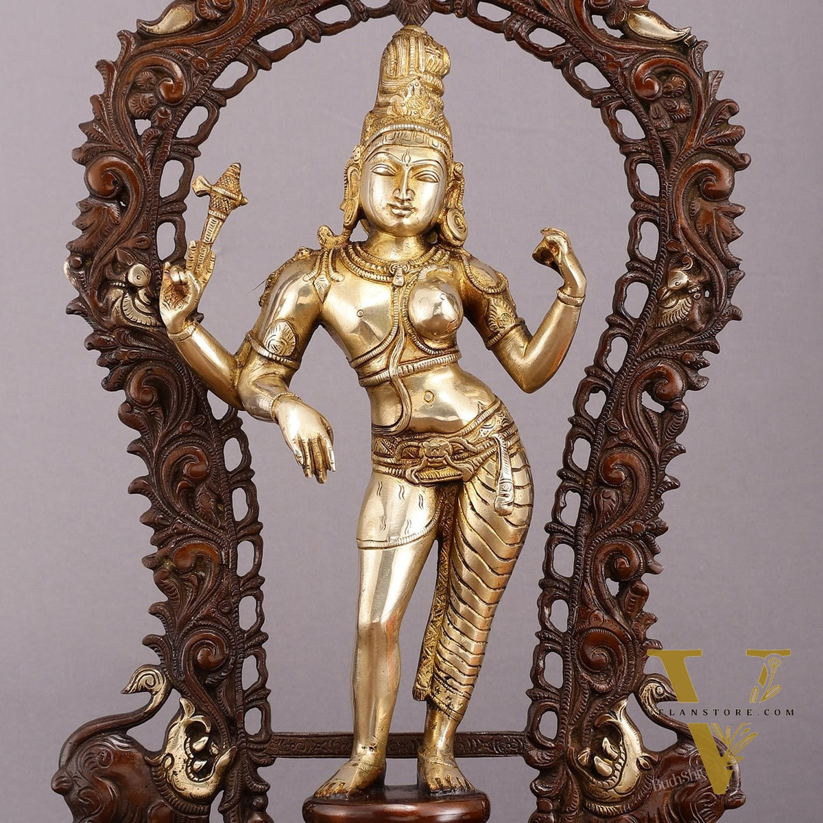 Exquisite 18" Brass Ardhanarishwara Statue with Prabhavali - Unique Brown Gold Finish