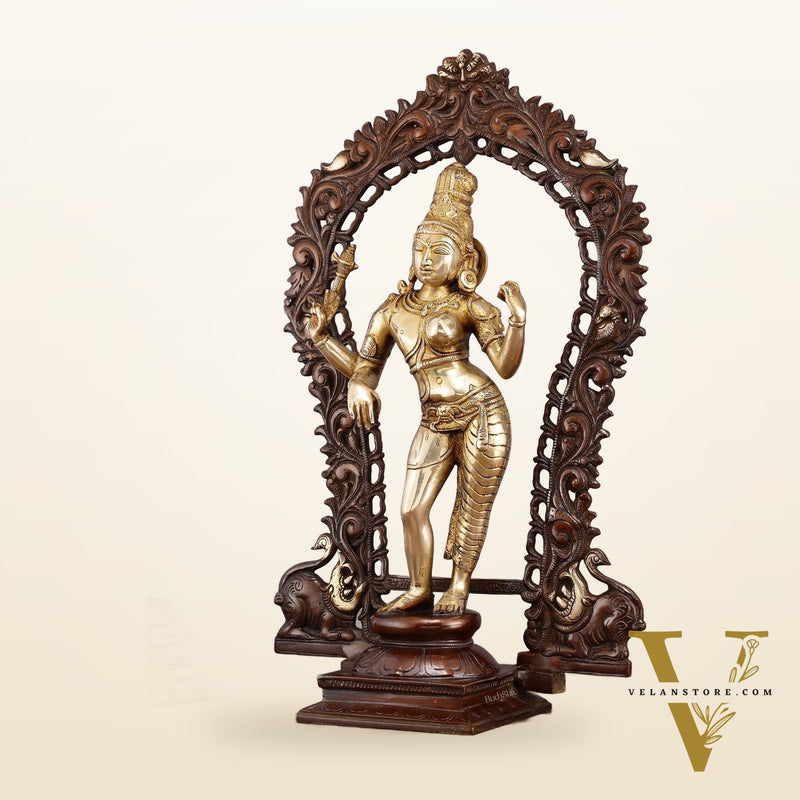 Exquisite 18" Brass Ardhanarishwara Statue with Prabhavali - Unique Brown Gold Finish