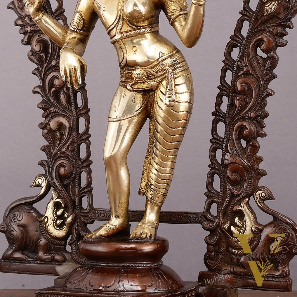 Exquisite 18" Brass Ardhanarishwara Statue with Prabhavali - Unique Brown Gold Finish