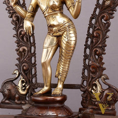 Exquisite 18" Brass Ardhanarishwara Statue with Prabhavali - Unique Brown Gold Finish