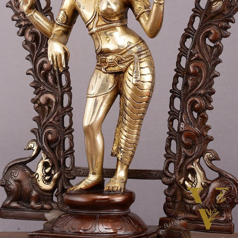 Exquisite 18" Brass Ardhanarishwara Statue with Prabhavali - Unique Brown Gold Finish
