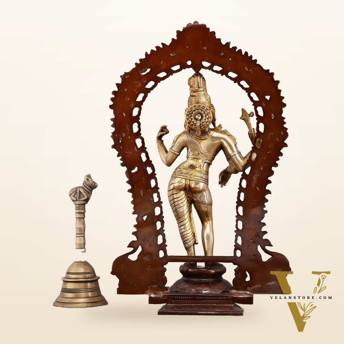 Exquisite 18" Brass Ardhanarishwara Statue with Prabhavali - Unique Brown Gold Finish