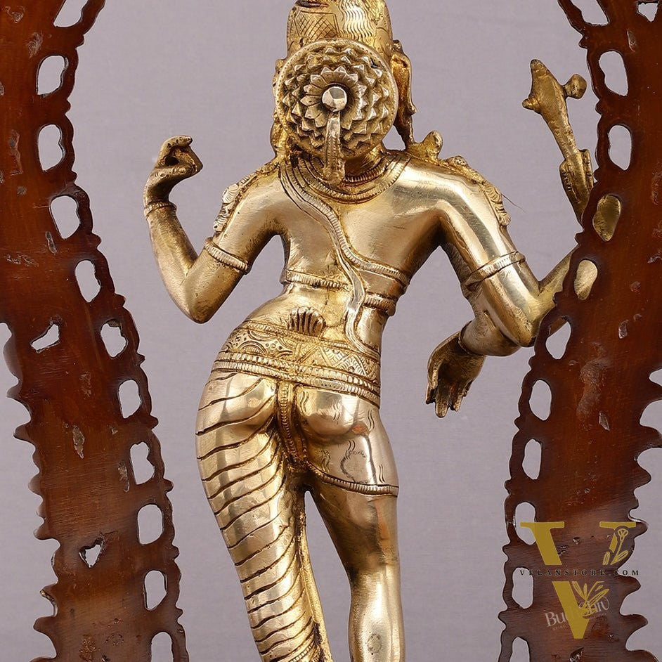 Exquisite 18" Brass Ardhanarishwara Statue with Prabhavali - Unique Brown Gold Finish