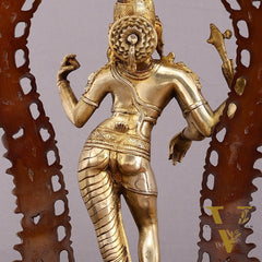 Exquisite 18" Brass Ardhanarishwara Statue with Prabhavali - Unique Brown Gold Finish