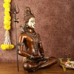 Exquisite 20 Inch Brass Lord Shiva Idol - Meditative Posture