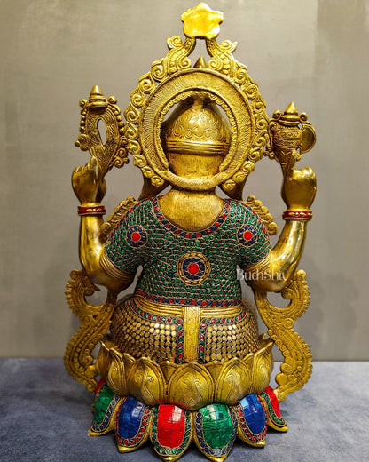 Brass Ganesha Statue: 21" Tall with Intricate Stonework