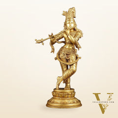 Exquisite 22-Inch Pure Brass Lord Krishna Statue