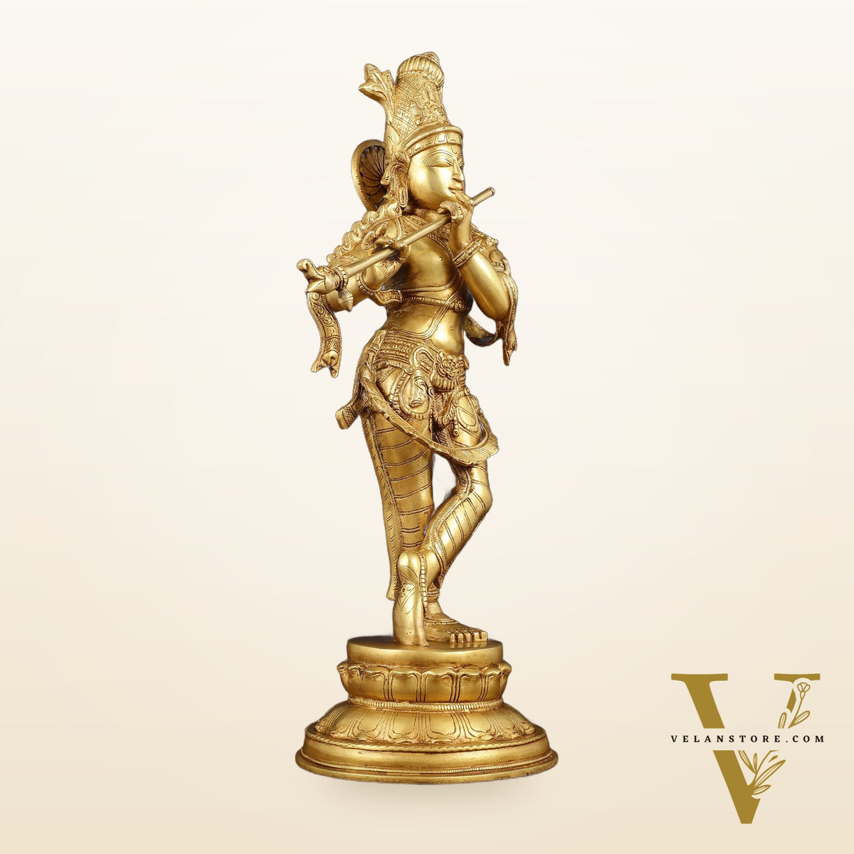 Exquisite 22-Inch Pure Brass Lord Krishna Statue