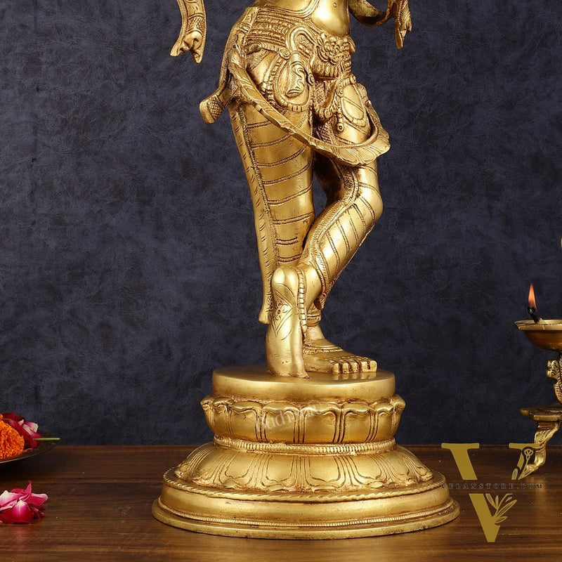 Exquisite 22-Inch Pure Brass Lord Krishna Statue