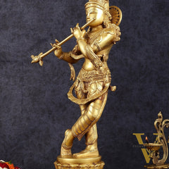 Exquisite 22-Inch Pure Brass Lord Krishna Statue