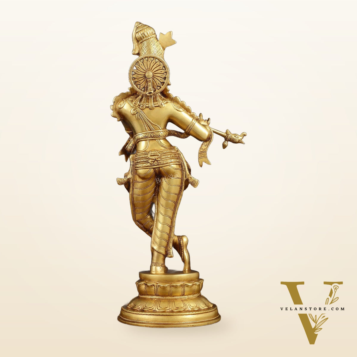 Exquisite 22-Inch Pure Brass Lord Krishna Statue