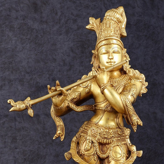 Exquisite 22-Inch Pure Brass Lord Krishna Statue