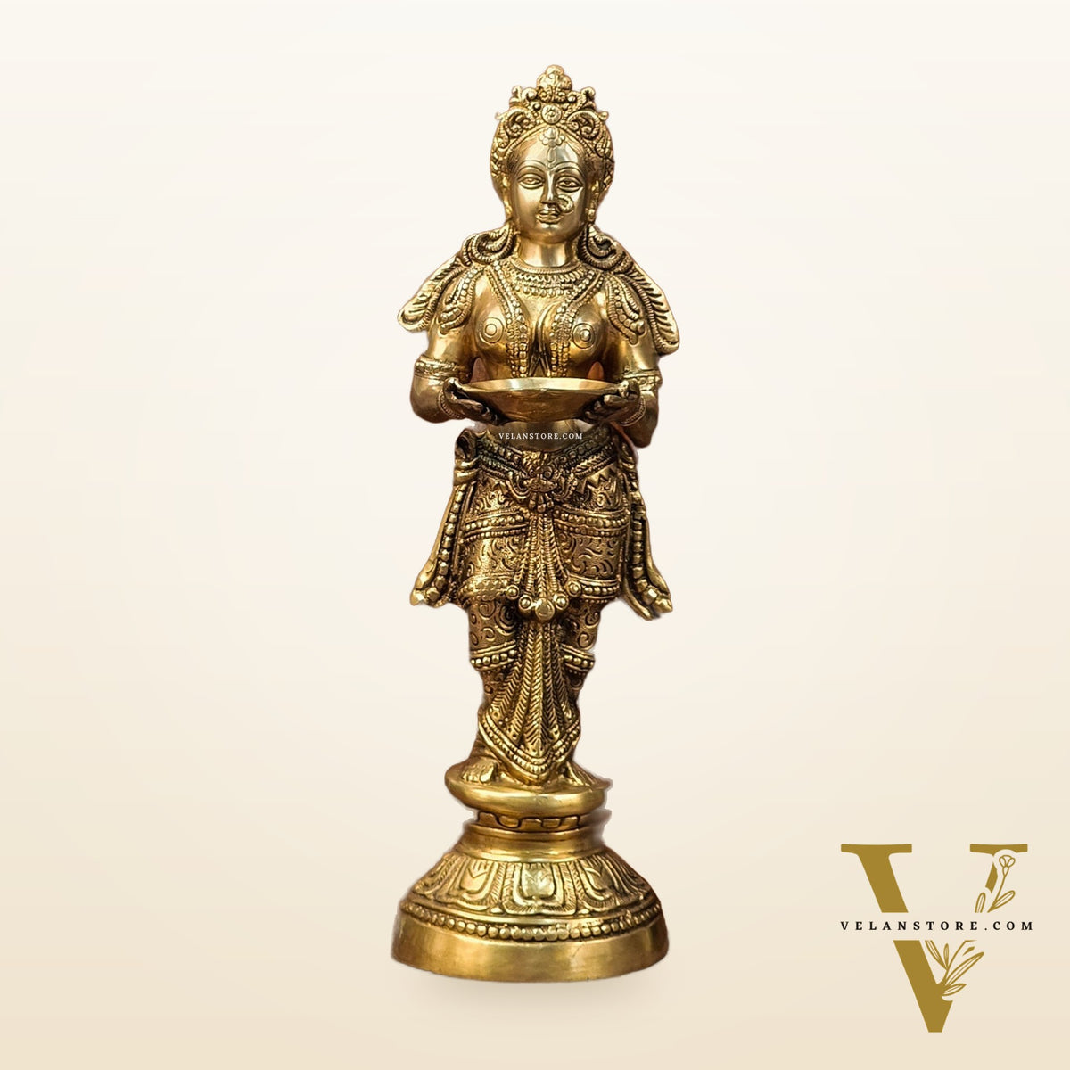 Exquisite 23-Inch Deep Lakshmi Brass Statue - Gleaming Grace