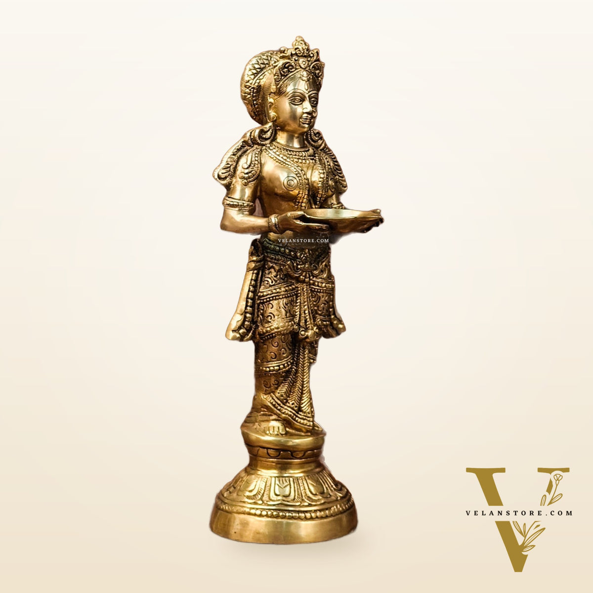 Exquisite 23-Inch Deep Lakshmi Brass Statue - Gleaming Grace