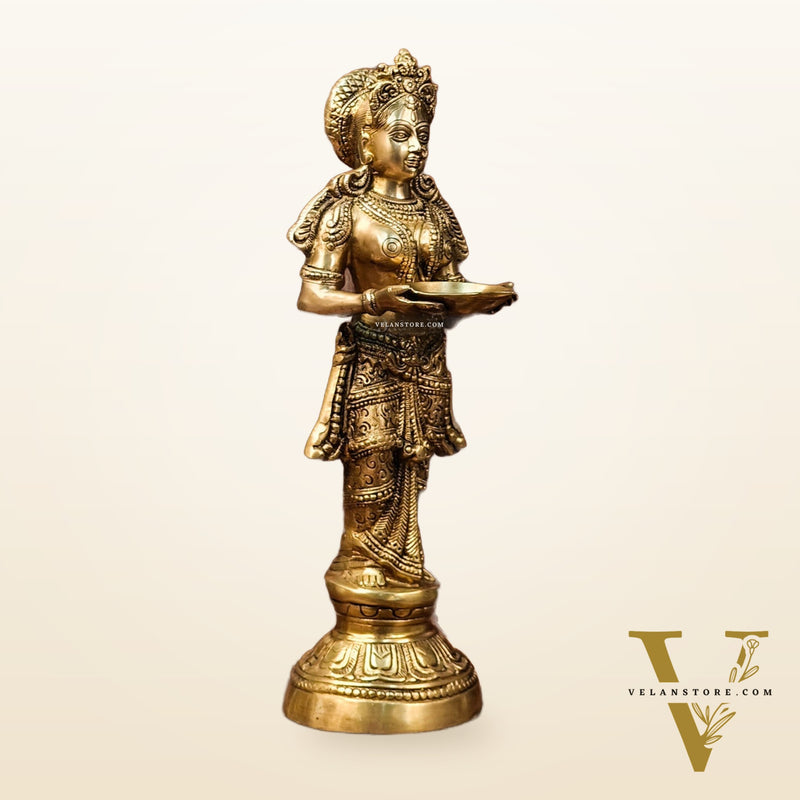 Exquisite 23-Inch Deep Lakshmi Brass Statue - Gleaming Grace