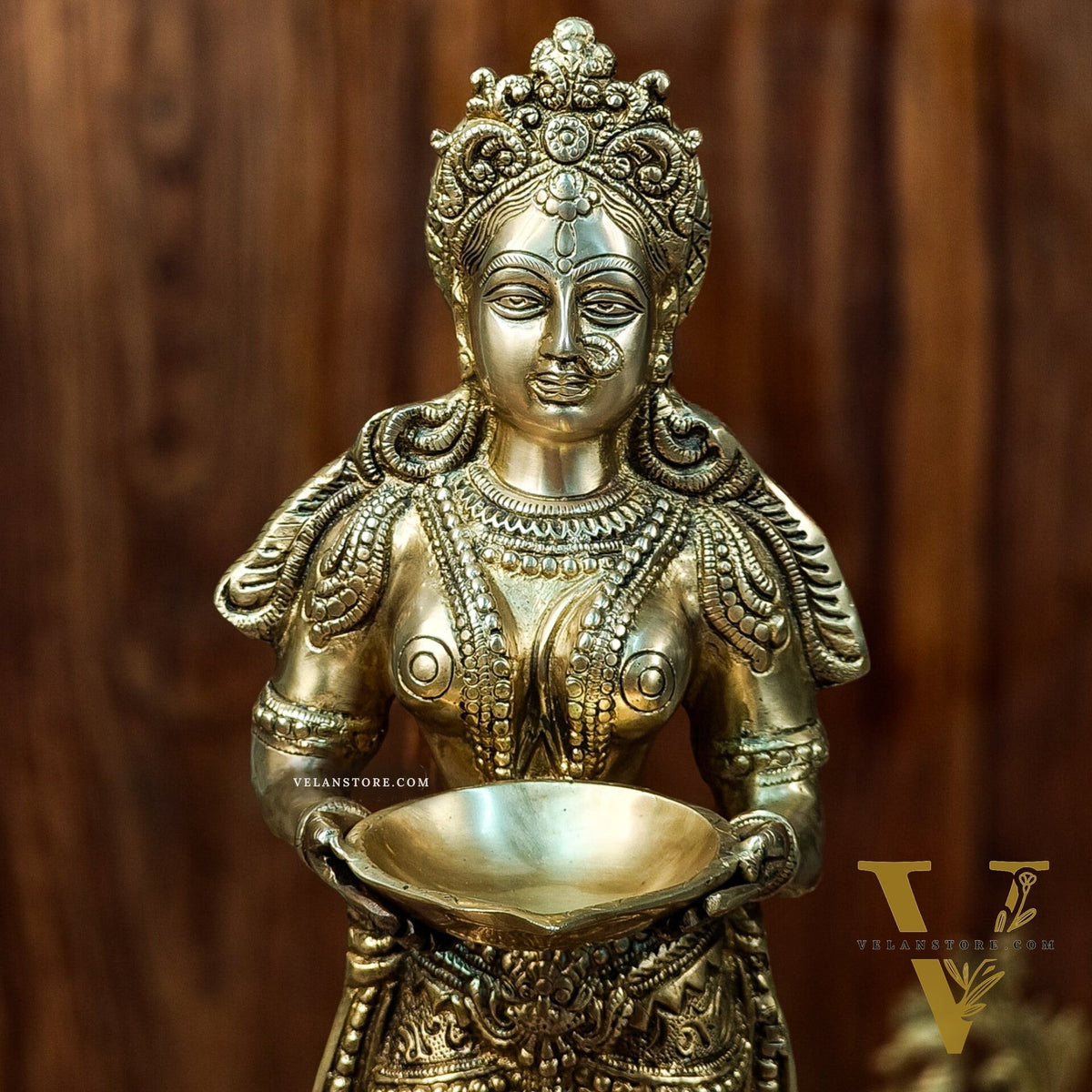 Exquisite 23-Inch Deep Lakshmi Brass Statue - Gleaming Grace
