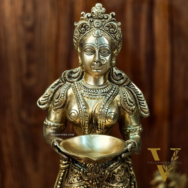 Exquisite 23-Inch Deep Lakshmi Brass Statue - Gleaming Grace