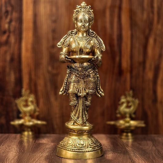 Exquisite 23-Inch Deep Lakshmi Brass Statue - Gleaming Grace