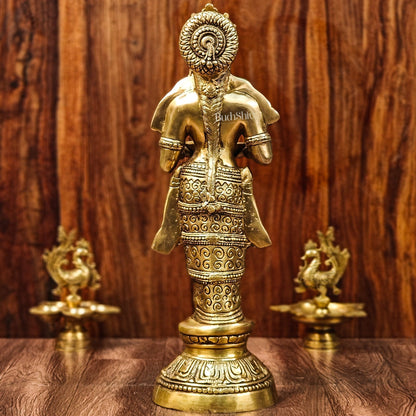 Exquisite 23-Inch Deep Lakshmi Brass Statue - Gleaming Grace