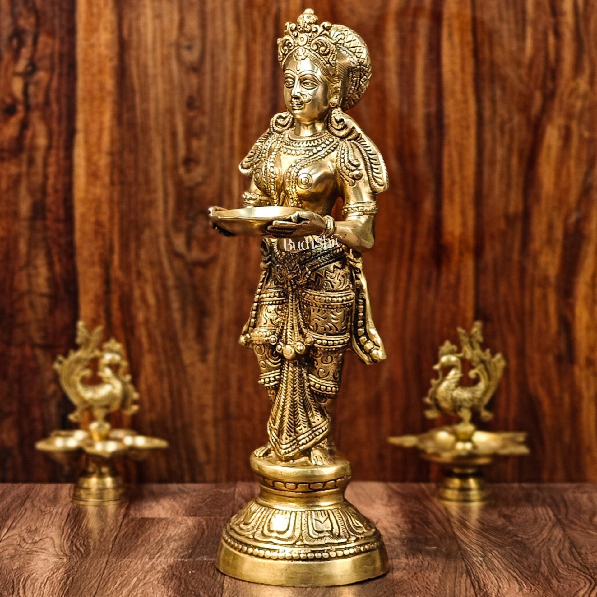 Exquisite 23-Inch Deep Lakshmi Brass Statue - Gleaming Grace