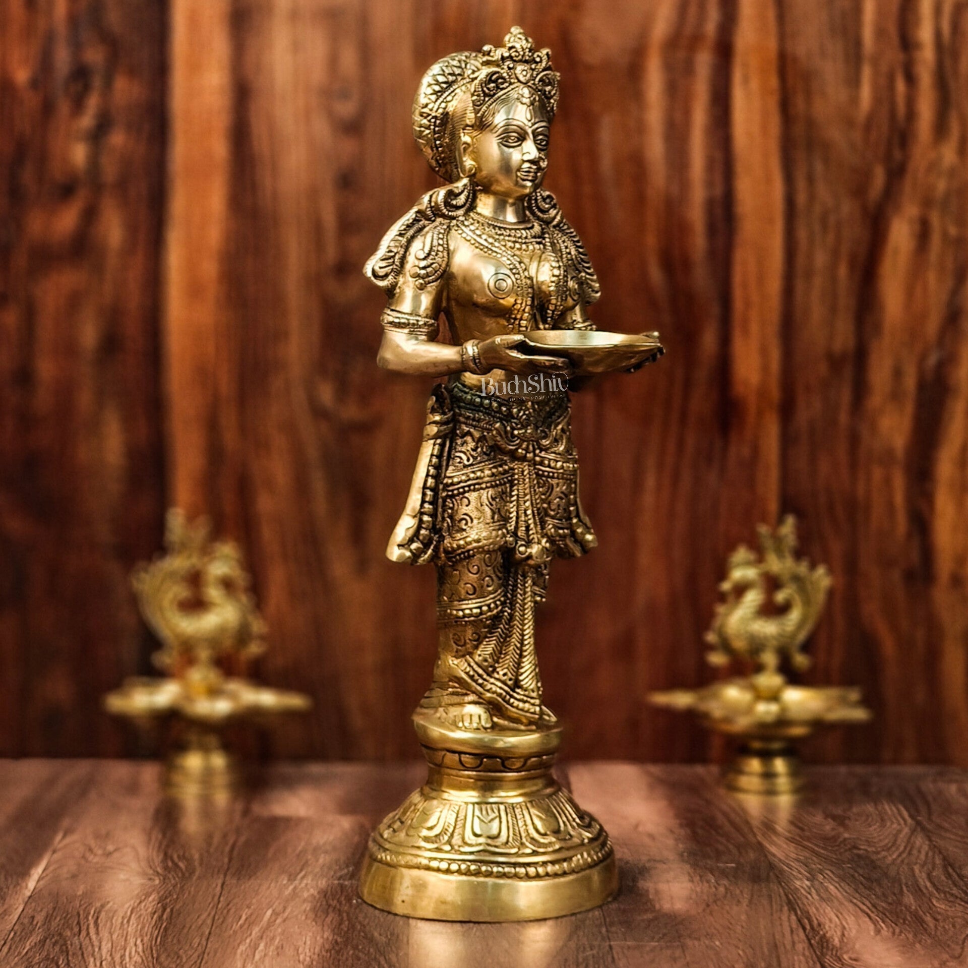 Exquisite 23-Inch Deep Lakshmi Brass Statue - Gleaming Grace