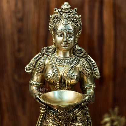 Exquisite 23-Inch Deep Lakshmi Brass Statue - Gleaming Grace
