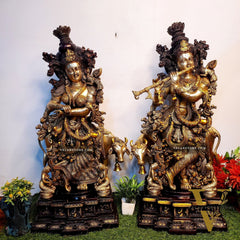 Exquisite 29 Inch Pure Brass Radha Krishna with Cow idols