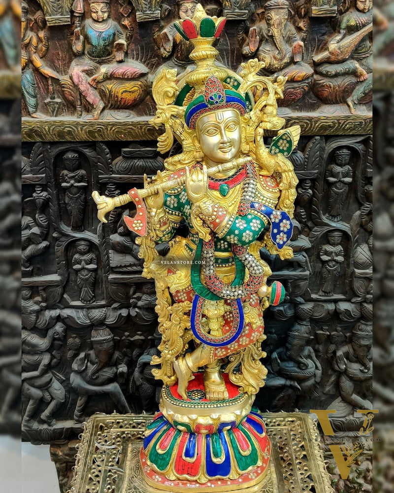 Exquisite 36" Brass Superfine Krishna Statue